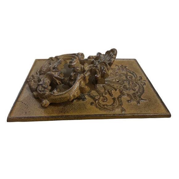 Vtg Cast Iron Door Knocker Dragon Griffin Rectangular Ornate Figural - Picture 4 of 7